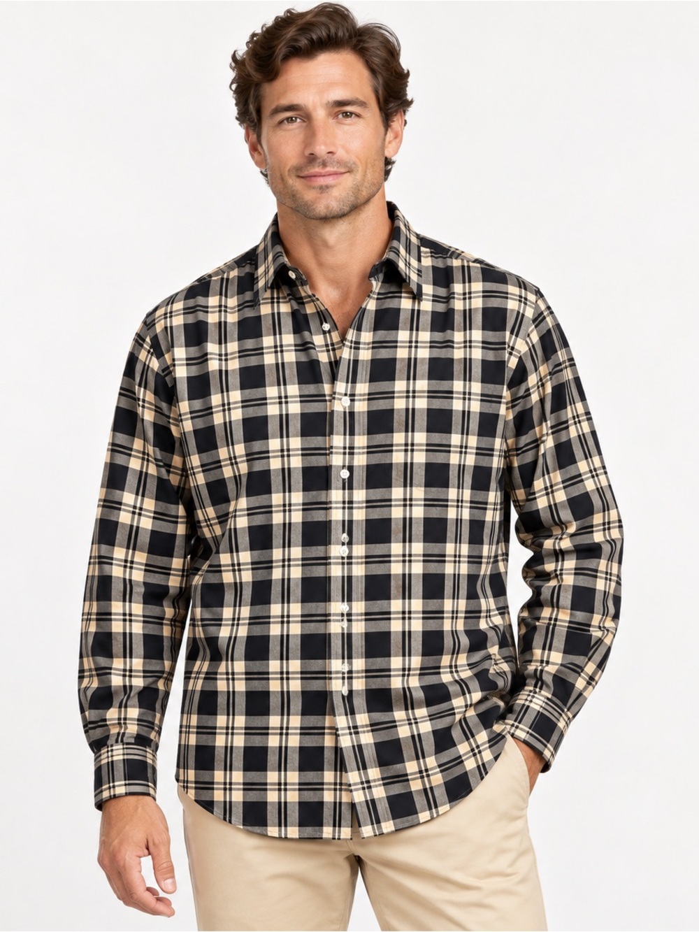 Ralph Lauren Blake Shirt Mens XL Black Tan Plaid Cotton Button Up Preppy